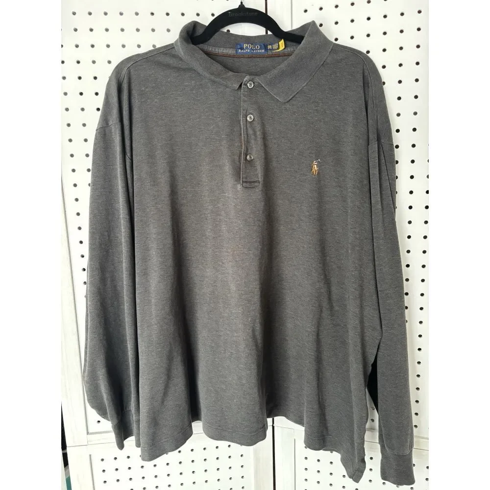 Polo Ralph Lauren‎ Mens Size 2XB Gray Soft Touch Cotton Long Sleeve Polo Shirt